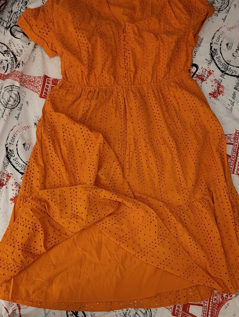 ELOQUII Orange Eyelet Cotton Dress 18 Midi Shirt Dress Tiered Fit & Flare Plus